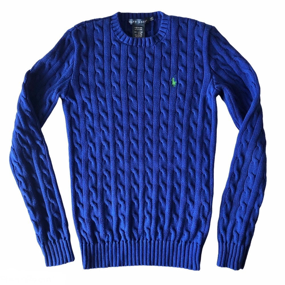 Ralph Lauren Blue Cable Knit Crew Neck Sweater S